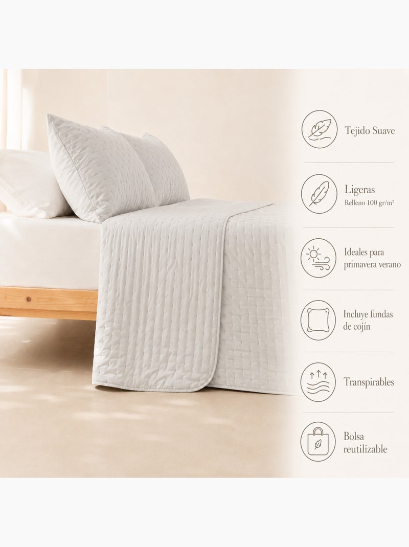 Set copriletto tinta unita trapuntato con federa. Grigio chiaro - Kiabi