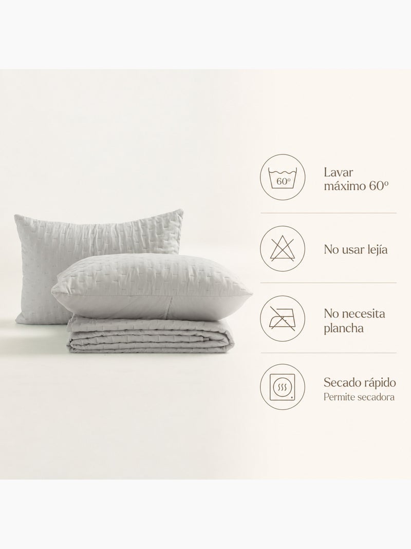 Set copriletto tinta unita trapuntato con federa. Grigio chiaro - Kiabi