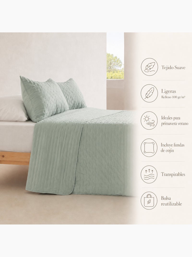 Set copriletto tinta unita trapuntato con federa. Verde acqua - Kiabi