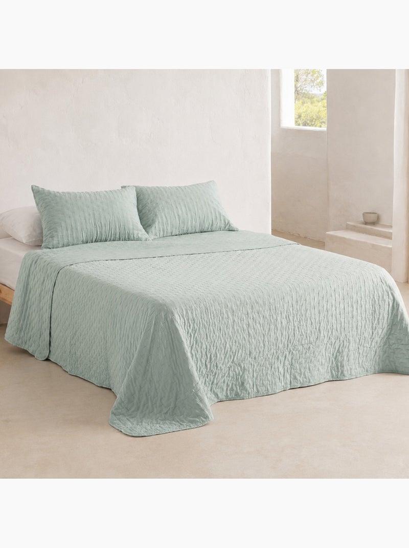 Set copriletto tinta unita trapuntato con federa. Verde acqua - Kiabi