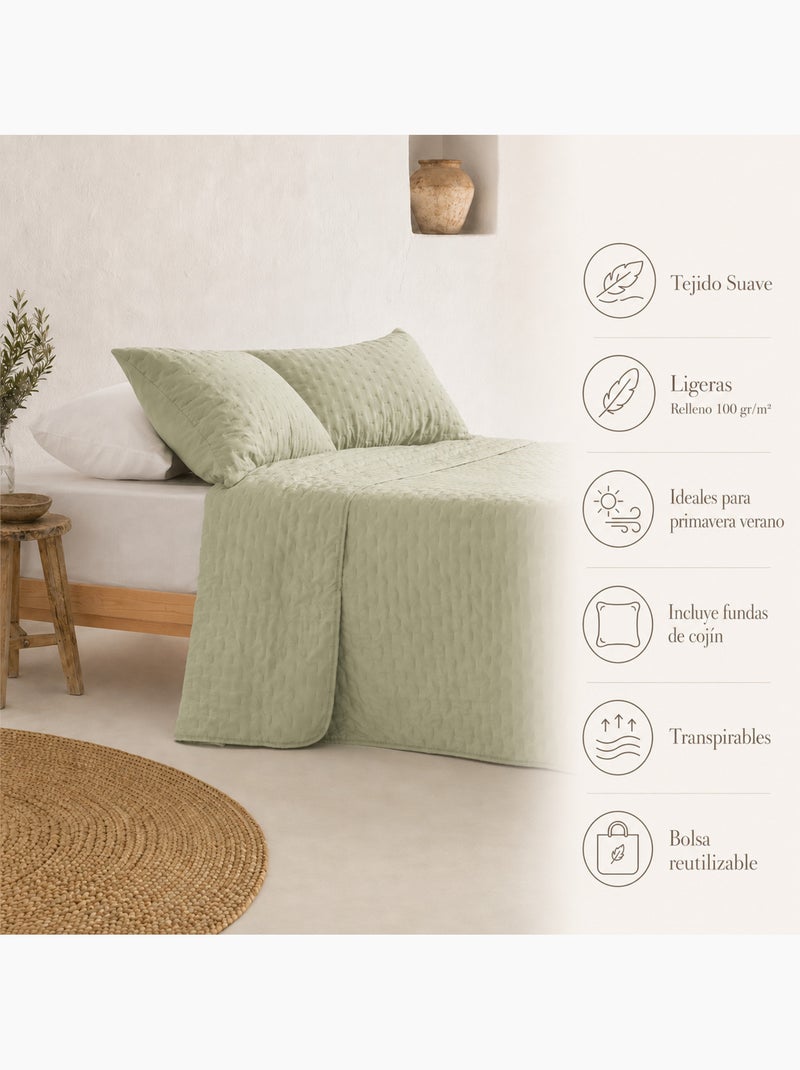 Set copriletto tinta unita trapuntato con federa. Verde - Kiabi