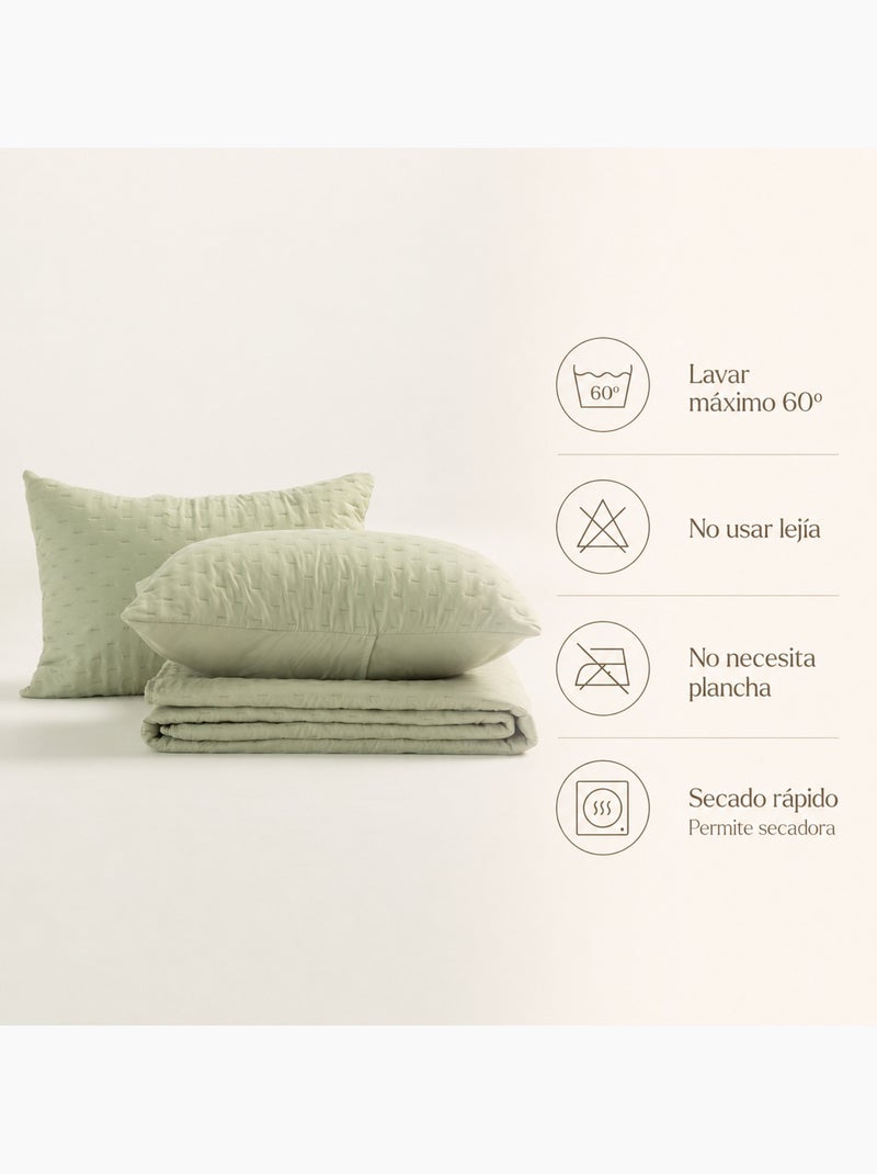 Set copriletto tinta unita trapuntato con federa. Verde - Kiabi