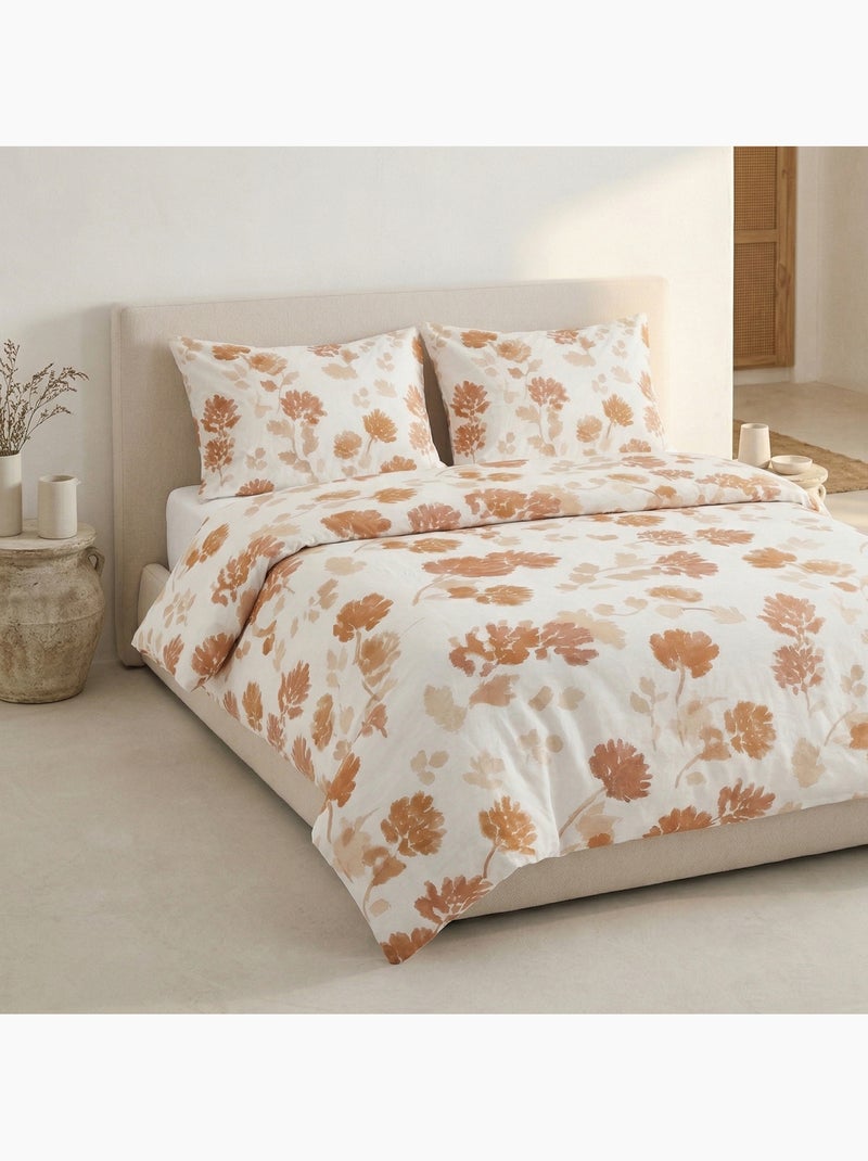 Set copripiumino 100% cotone a fiori, include federa per cuscino - Gamusi Mattone - Kiabi