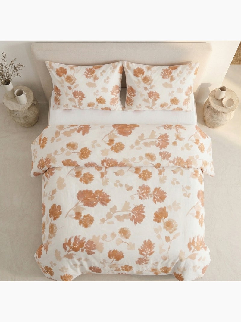 Set copripiumino 100% cotone a fiori, include federa per cuscino - Gamusi Mattone - Kiabi