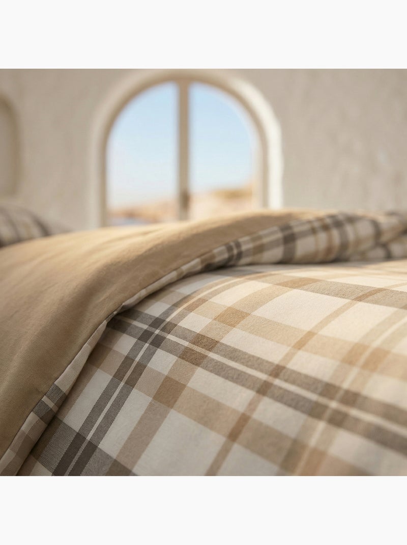 Set copripiumino 100% cotone a quadretti vichy, include federa per cuscino - Gamusi Bianco Beige Grigio - Kiabi