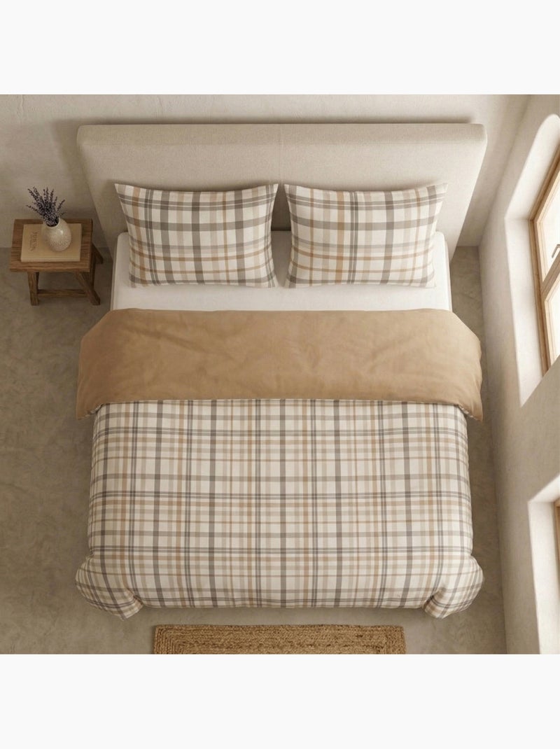 Set copripiumino 100% cotone a quadretti vichy, include federa per cuscino - Gamusi Bianco Beige Grigio - Kiabi