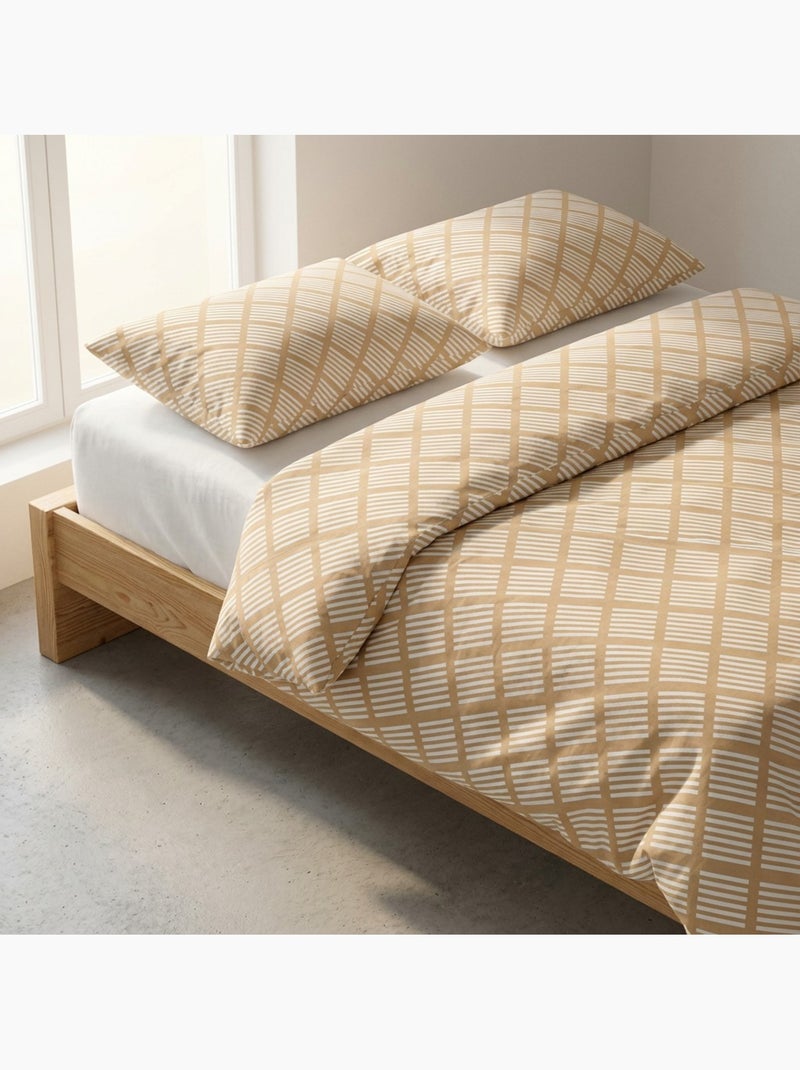 Set copripiumino 100% cotone a rombi con federa/e, chiusura a pressione - gamusi. Beige - Kiabi