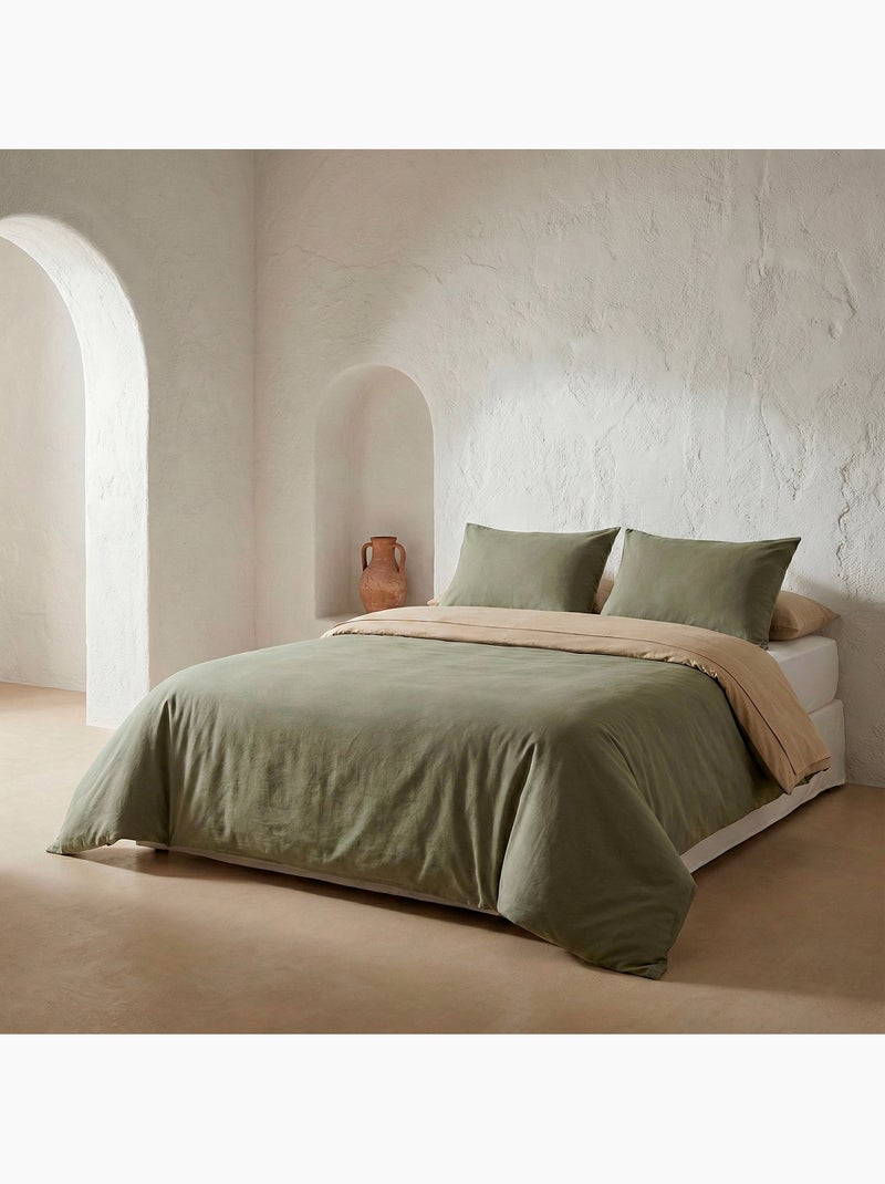 Set copripiumino 100% cotone, con federa/e, bicolore reversibile - Gamusi. Verde/Marrone - Kiabi