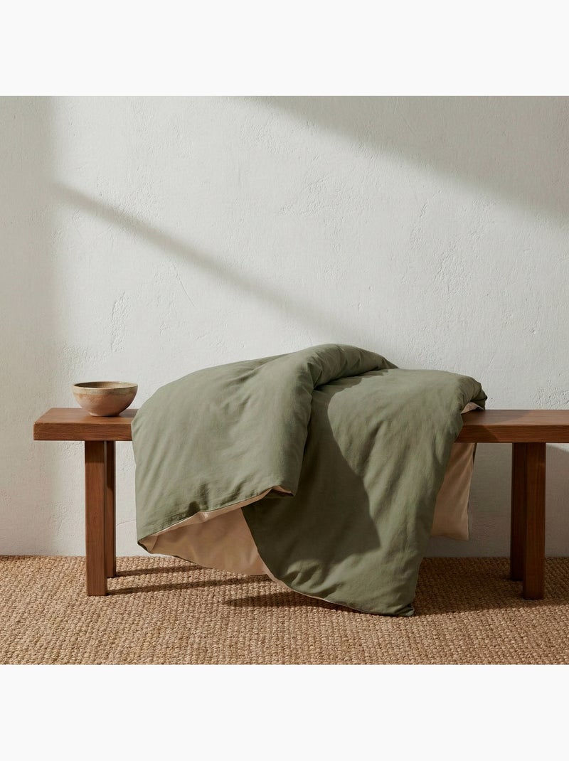 Set copripiumino 100% cotone, con federa/e, bicolore reversibile - Gamusi. Verde/Marrone - Kiabi
