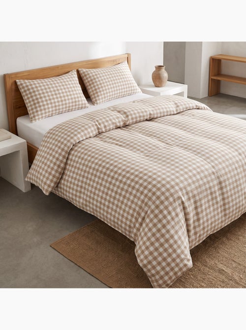 Set copripiumino 100% cotone con federa/e, quadretti vichy, beige - gamusi. - Kiabi
