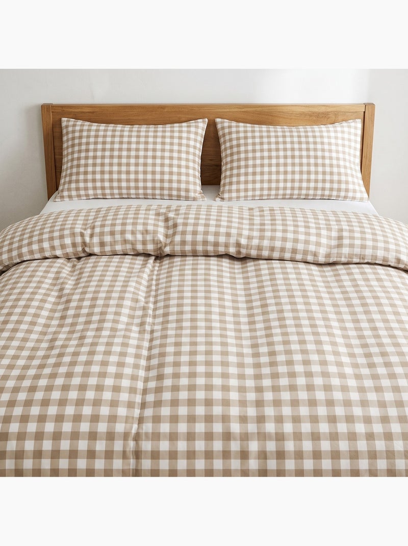 Set copripiumino 100% cotone con federa/e, quadretti vichy, beige - gamusi. Beige - Kiabi