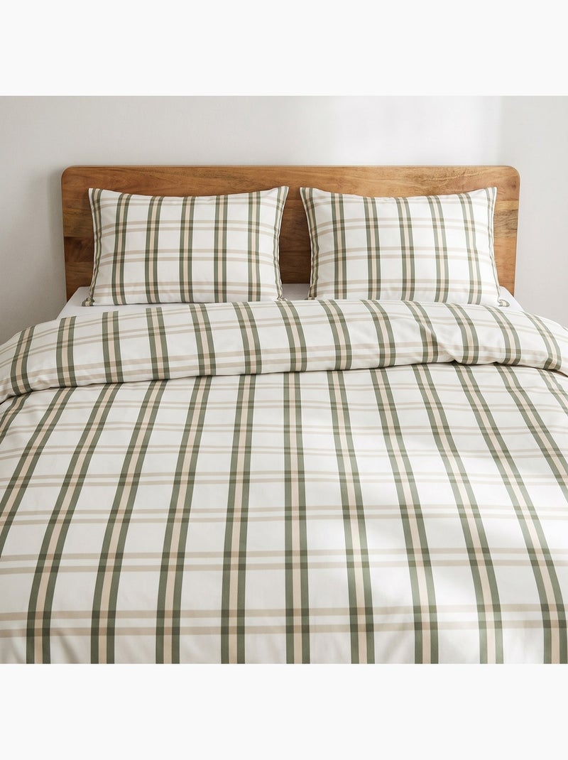 Set copripiumino 100% cotone con federa/e, quadri finestra, beige - gamusi. Verde - Kiabi
