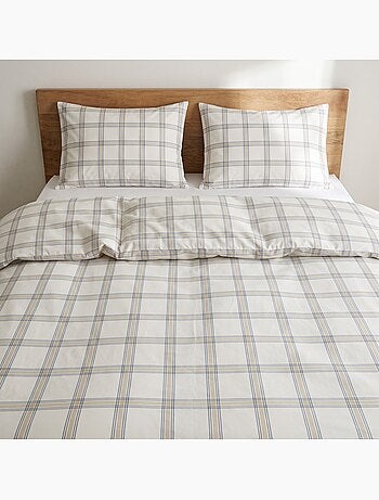Set copripiumino 100% cotone con federa/e, quadri finestra, beige/blu - gamusi.