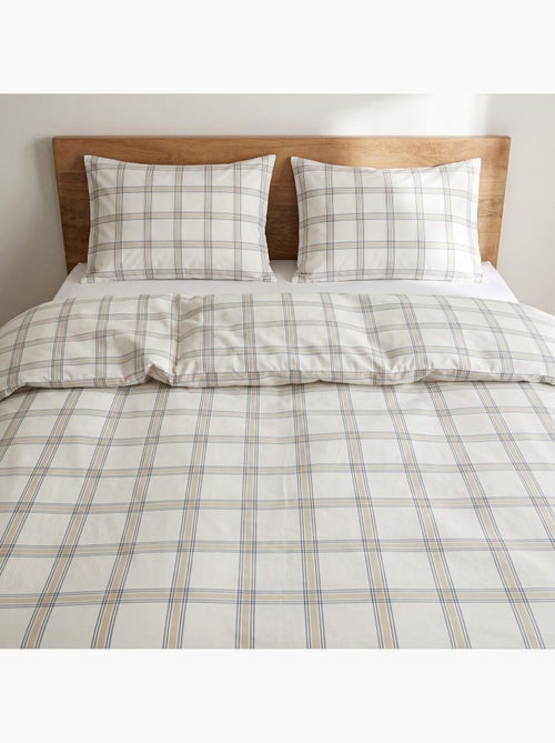 Set copripiumino 100% cotone con federa/e, quadri finestra, beige/blu - gamusi. - Kiabi