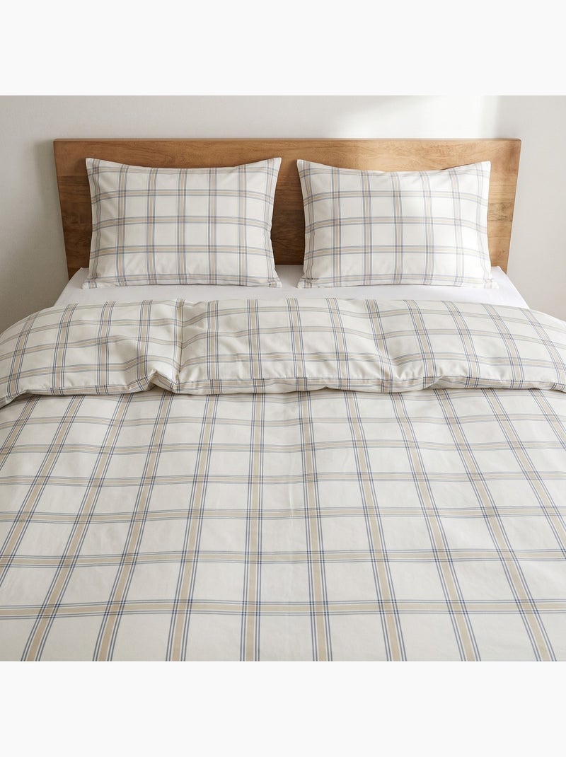 Set copripiumino 100% cotone con federa/e, quadri finestra, beige/blu - gamusi. Blu beige - Kiabi