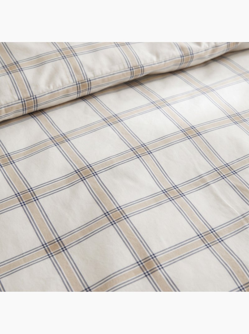 Set copripiumino 100% cotone con federa/e, quadri finestra, beige/blu - gamusi. Blu beige - Kiabi