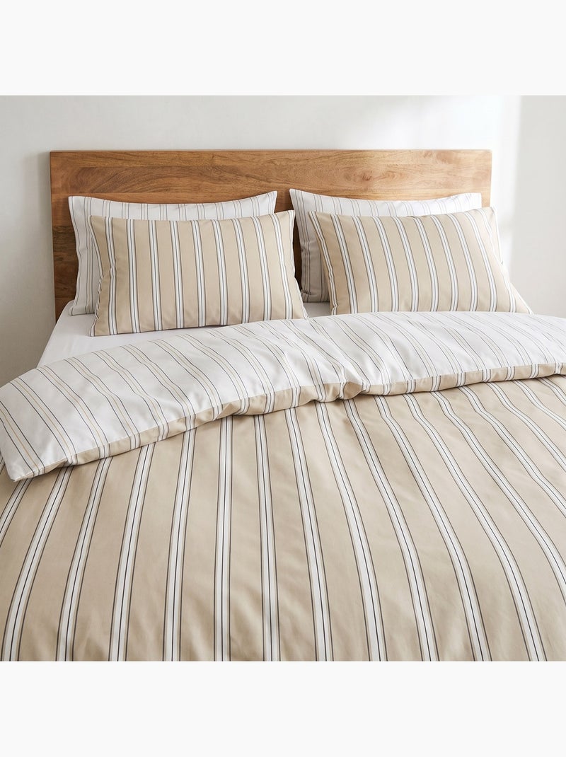 Set copripiumino 100% cotone con federa/e, righe larghe - gamusi. Beige - Kiabi