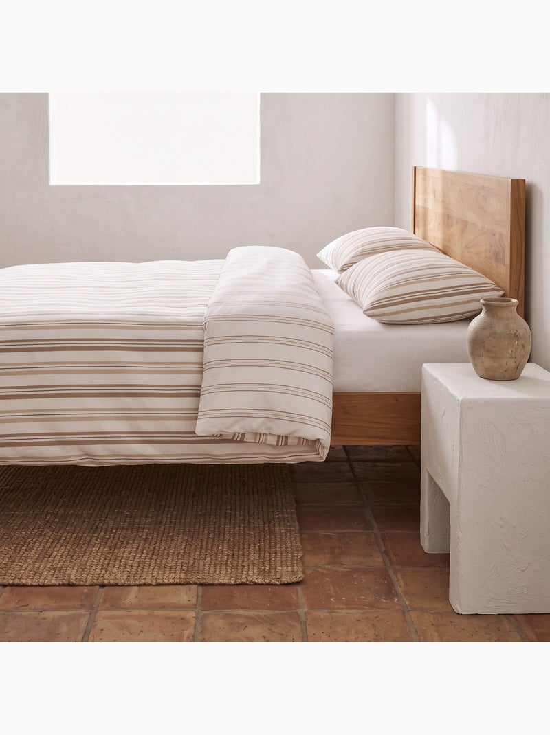 Set copripiumino 100% cotone con federa/e, righe sottili - gamusi. Beige - Kiabi