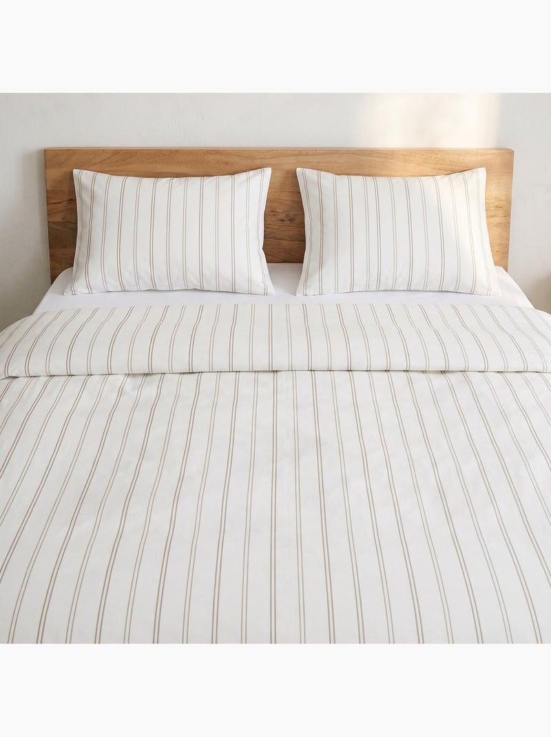 Set copripiumino 100% cotone con federa/e, righe sottili - gamusi. Beige - Kiabi