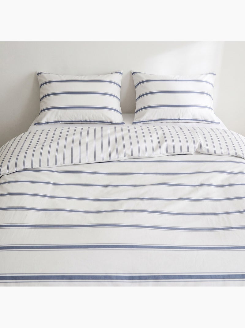 Set copripiumino 100% cotone con federa/e, righe sottili - gamusi. Blu grigio - Kiabi