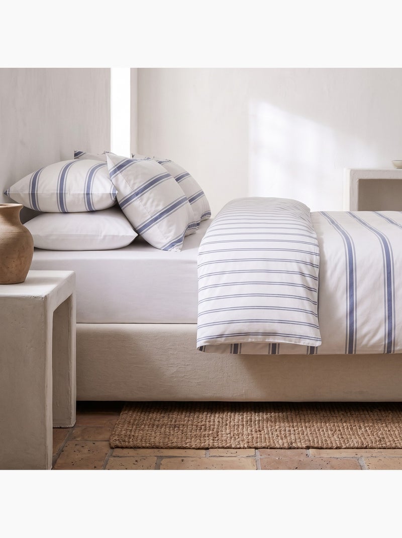 Set copripiumino 100% cotone con federa/e, righe sottili - gamusi. Blu grigio - Kiabi