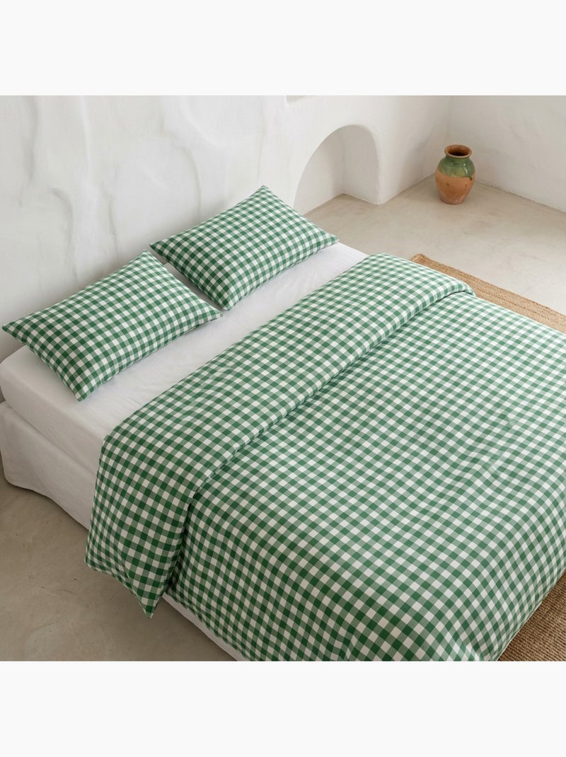 Set copripiumino 100% cotone vichy con federa/e, chiusura a pressione - gamusi. Verde acqua - Kiabi
