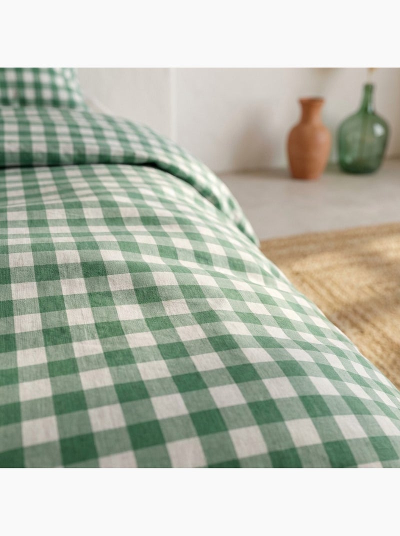 Set copripiumino 100% cotone vichy con federa/e, chiusura a pressione - gamusi. Verde acqua - Kiabi