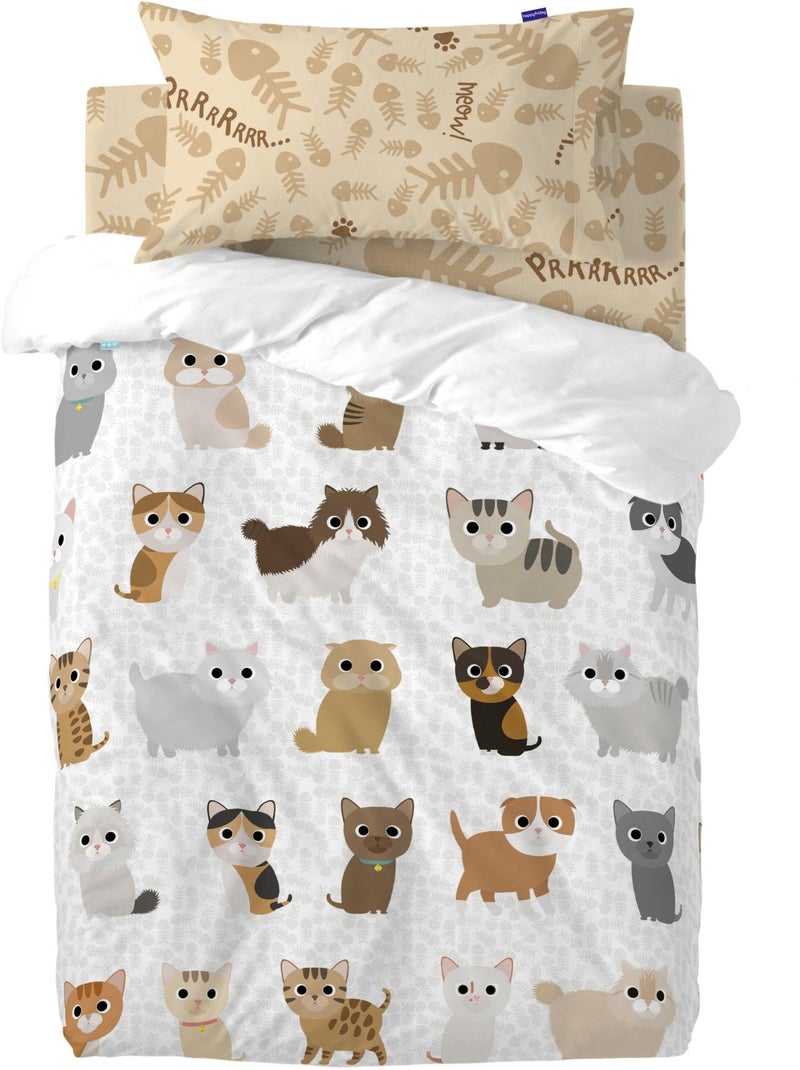 Set copripiumino 2 pezzi Cats "Happyfriday" Bianco - Kiabi