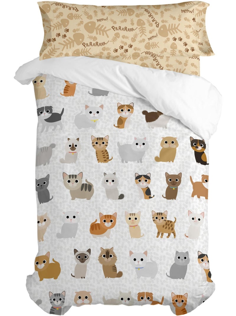 Set copripiumino 2 pezzi Cats "Happyfriday" Bianco - Kiabi