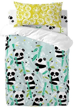 Set copripiumino 2 pezzi Panda garden blue "Happyfriday