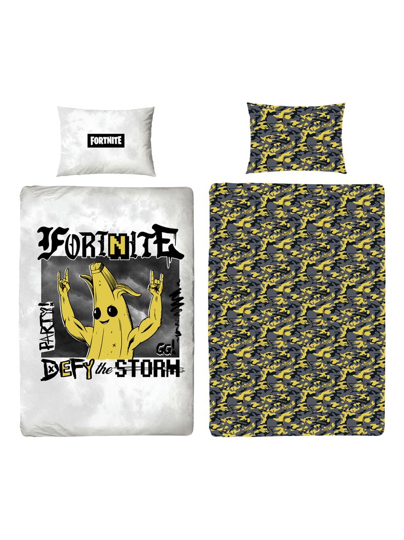 Set Copripiumino Bambino Stampato Reversibile Fortnite BANANA, Copripiumino 140x200 cm Bianco - Kiabi