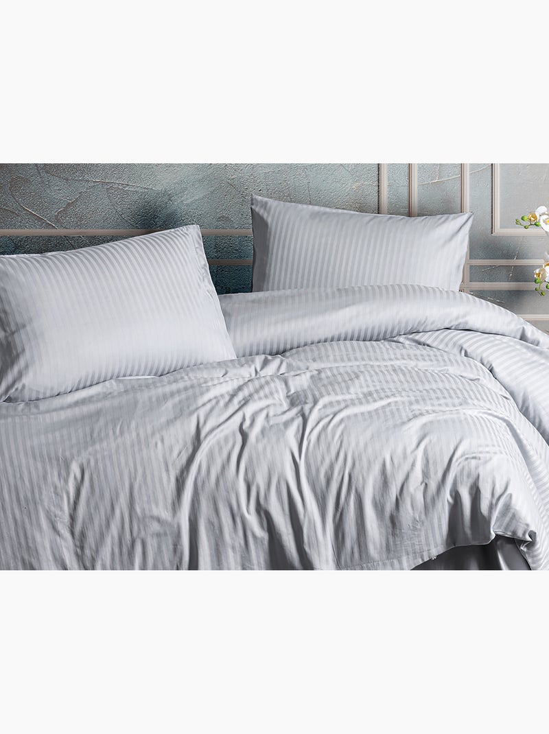 Set copripiumino , in raso di cotone a righe Grigio - Kiabi