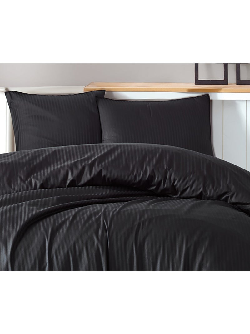 Set copripiumino , in raso di cotone a righe Nero - Kiabi