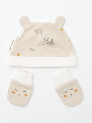 Set cuffietta + guanti nascita 'Petit Béguin'