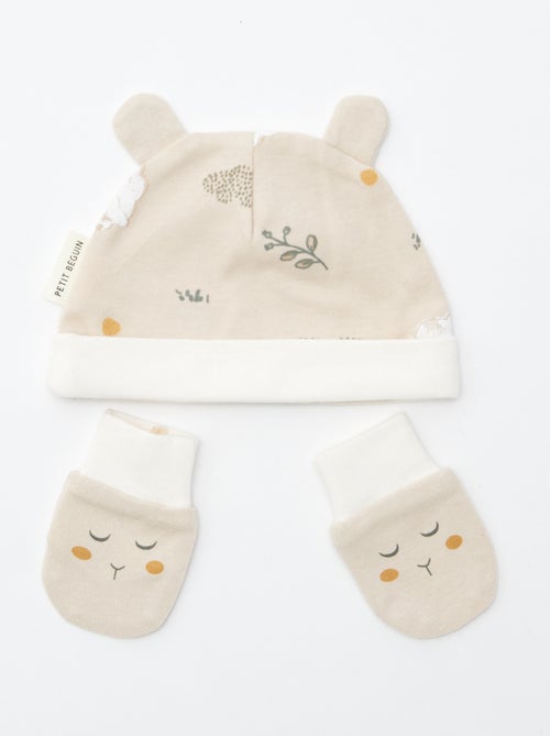 Set cuffietta + guanti nascita 'Petit Béguin' - Kiabi