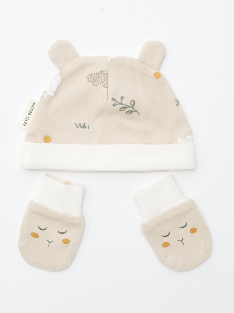 Set cuffietta + guanti nascita 'Petit Béguin' Beige - Kiabi