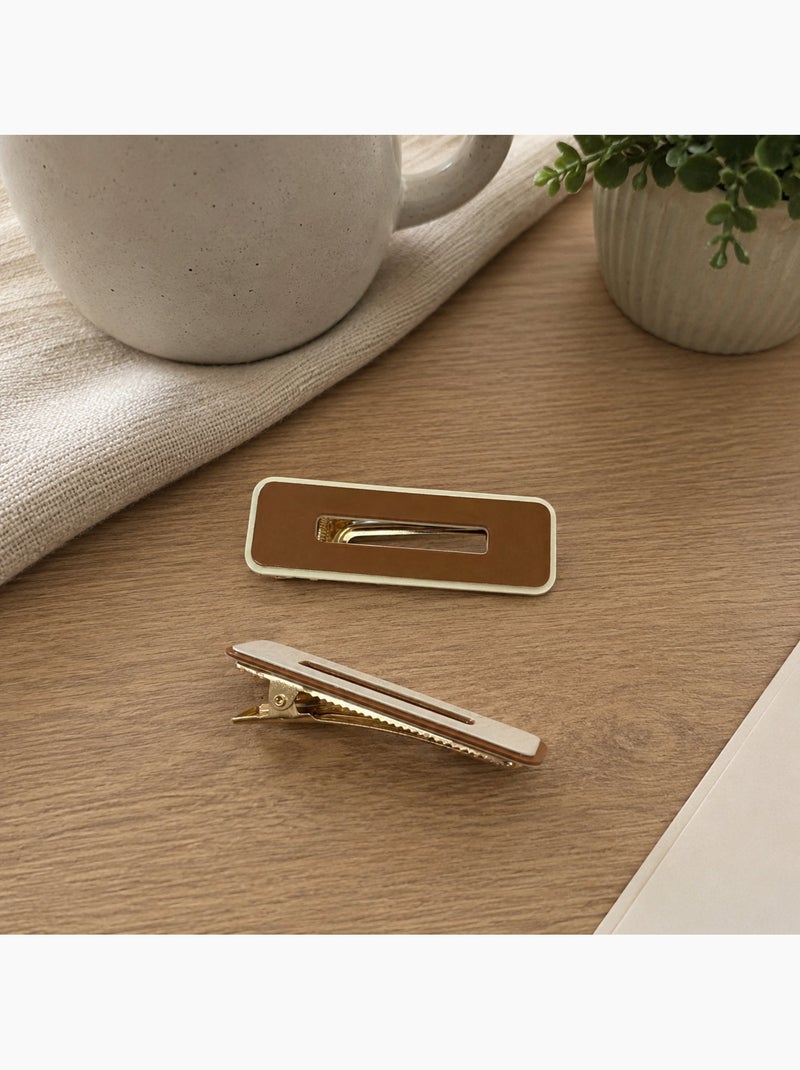 Set da 2 fermagli per capelli rettangolari minimalisti Cammello - Kiabi