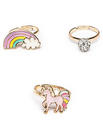 Set da 3 anelli regolabili unicorno arcobaleno | Great Pretenders