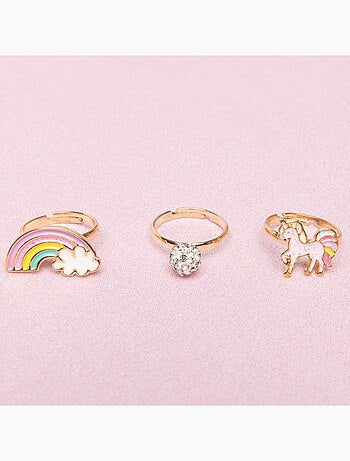 Set da 3 anelli regolabili unicorno arcobaleno | Great Pretenders