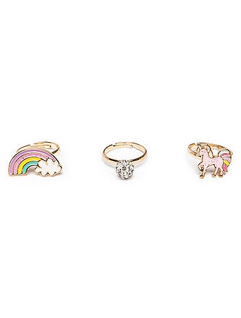 Set da 3 anelli regolabili unicorno arcobaleno | Great Pretenders