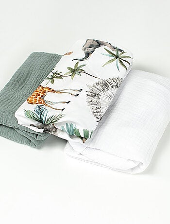 Set da 3 lenzuolini con angoli per culla in cotone, safari | sevira kids | sevira kids