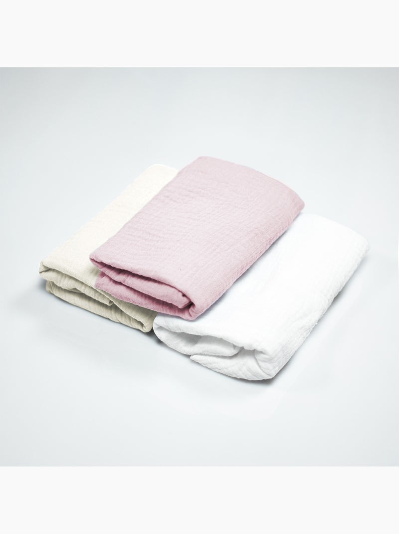 Set da 3 lenzuolini con angoli per culla in garza di cotone, colori pastello | SEVIRA KIDS Rosa - Kiabi