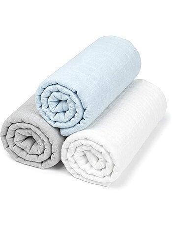 Set da 3 lenzuolini con angoli per culla in mussola di cotone tinta unita | sevira kids | sevira kid