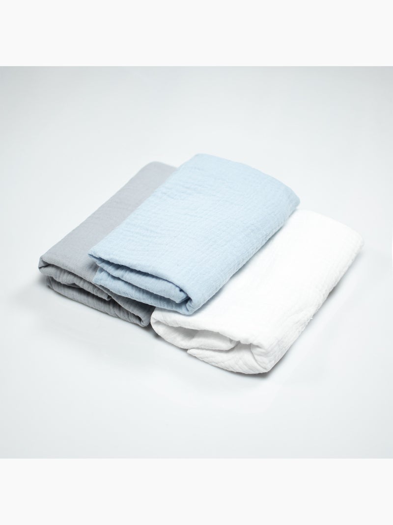 Set da 3 lenzuolini con angoli per culla in mussola di cotone tinta unita | sevira kids | sevira kid Blu - Kiabi