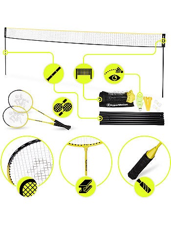 Set da badminton HyperMotion con rete 6 m – 2 racchette, 3 volani e borsa da trasporto