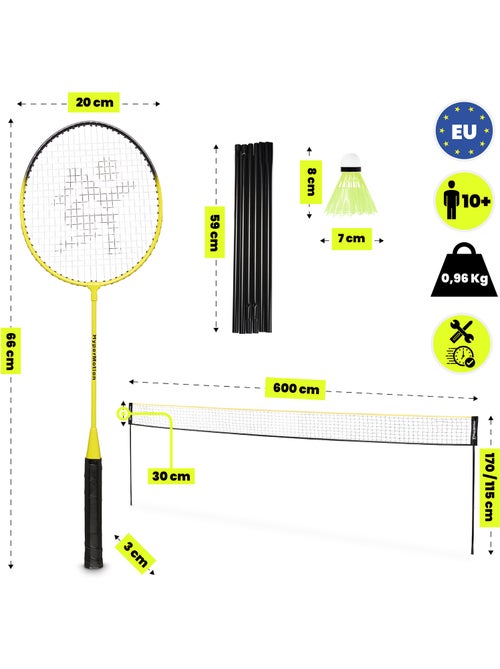 Set da badminton HyperMotion con rete 6 m – 2 racchette, 3 volani e borsa da trasporto - Kiabi Set da badminton HyperMotion con rete 6 m – 2 racchette, 3 volani e borsa da trasporto - Kiabi