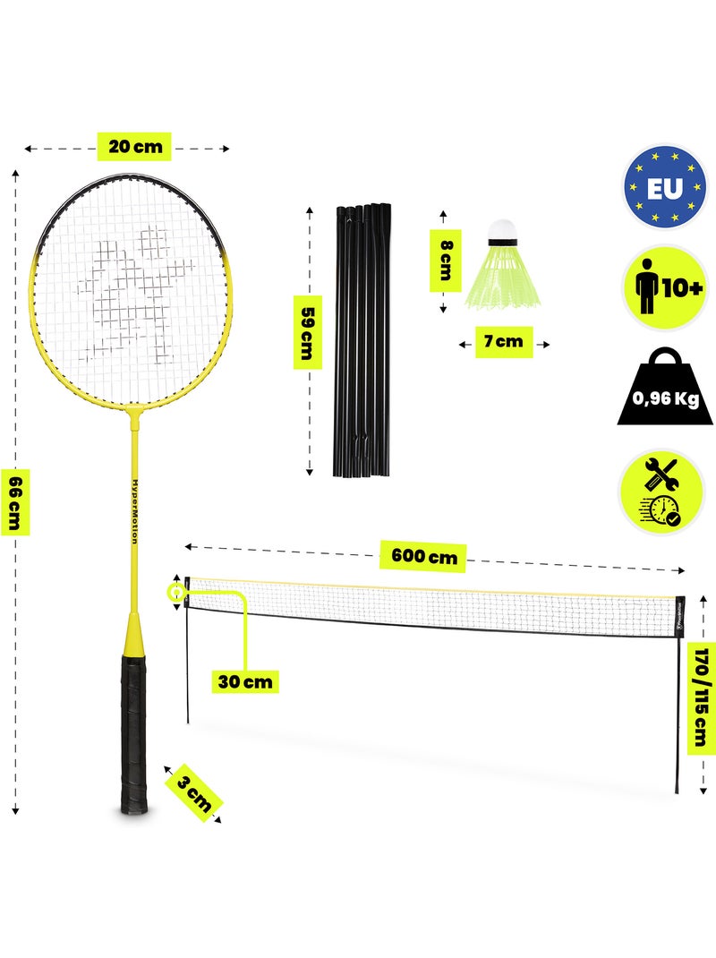 Set da badminton HyperMotion con rete 6 m – 2 racchette, 3 volani e borsa da trasporto Giallo - Kiabi
