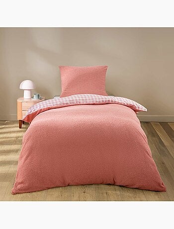 Set da letto a 2 pezzi in pile con risvolto a quadri: copriletto + federa
