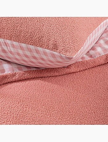 Set da letto a 2 pezzi in pile con risvolto a quadri: copriletto + federa