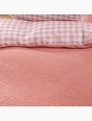 Set da letto a 2 pezzi in pile con risvolto a quadri: copriletto + federa